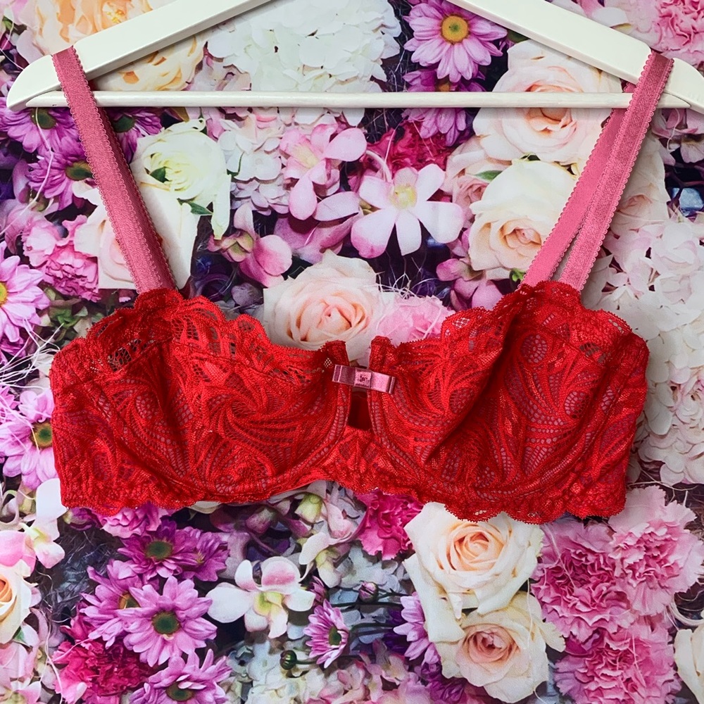 Sexy unlined lace soft bra in Coral Red